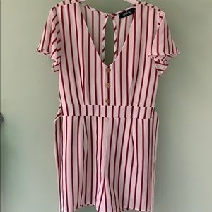Red and white striped romper